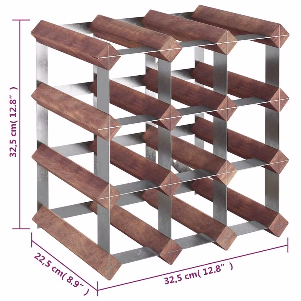 Berkfield Home Beautiful Industrial Wine Rack for 12 Bottles in Brown Solid Pine Wood and Metal – 8