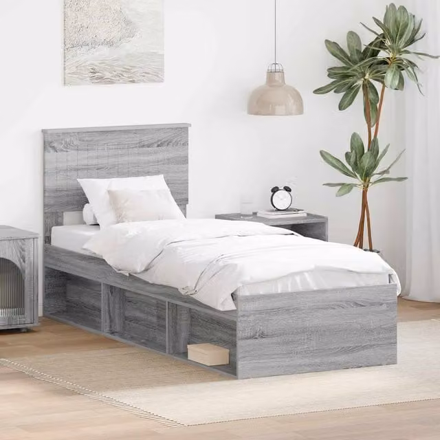 Berkfield Home Sonoma Bed Frame in Grey Solid Pine Wood, W: 75 cm, L: 190 cm