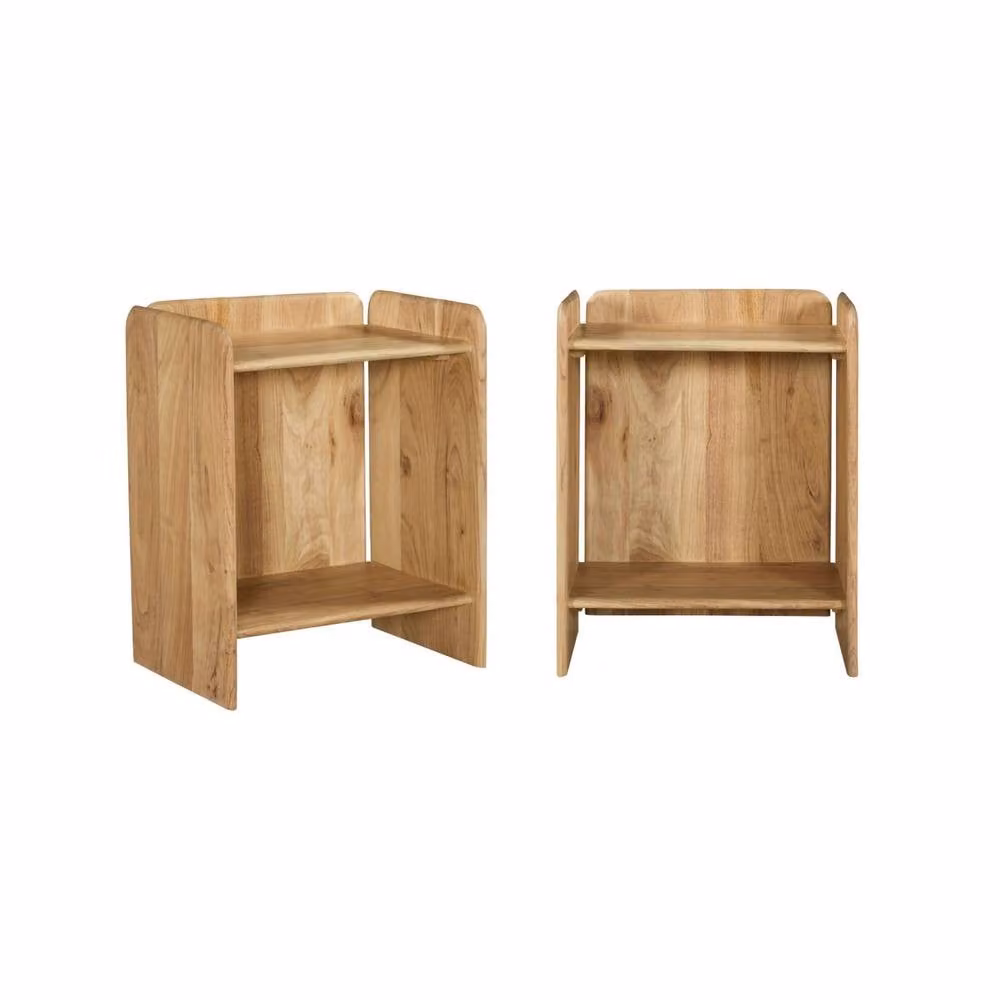 sweeek Set of 2 Acacia Wood Bedside Tables in Brown with 2 Levels – 2
