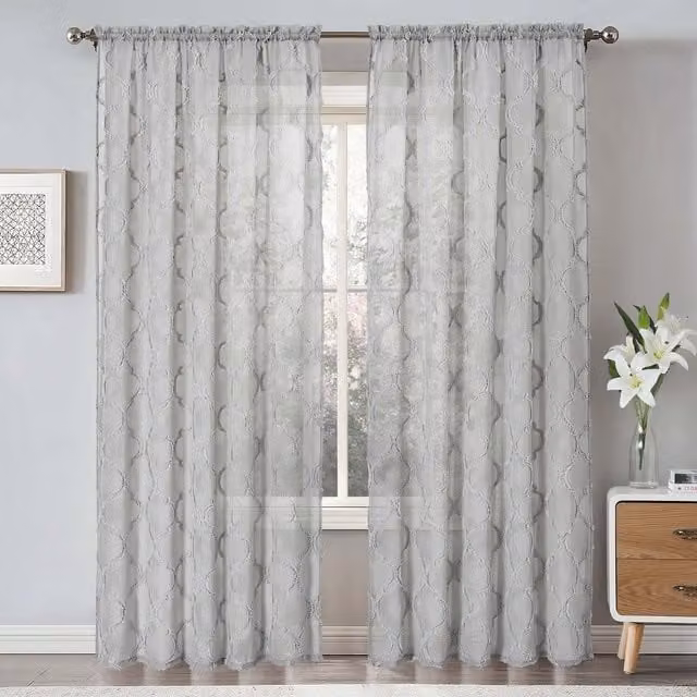 Intimates Shabby Chic Tuft Voile Fabric Panel in Grey, Width: 122 cm