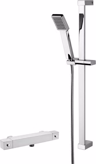 Balterley Thermostatic Exposed Shower Bar Valve with Rectangular Slide Rail in Chrome Silver