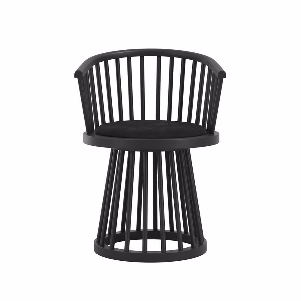 Lemon Pavilion Furniture Lina Indoor Dining Chair in Black Velvet and Wood, W: 57 cm, D: 53 cm, H: 78.5 cm – 2
