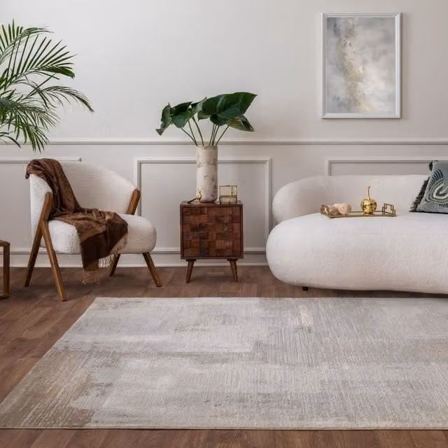 The Rug Shop UK Silver Modern Abstract Machine Woven Area Rug, W: 200 cm, D: 290 cm