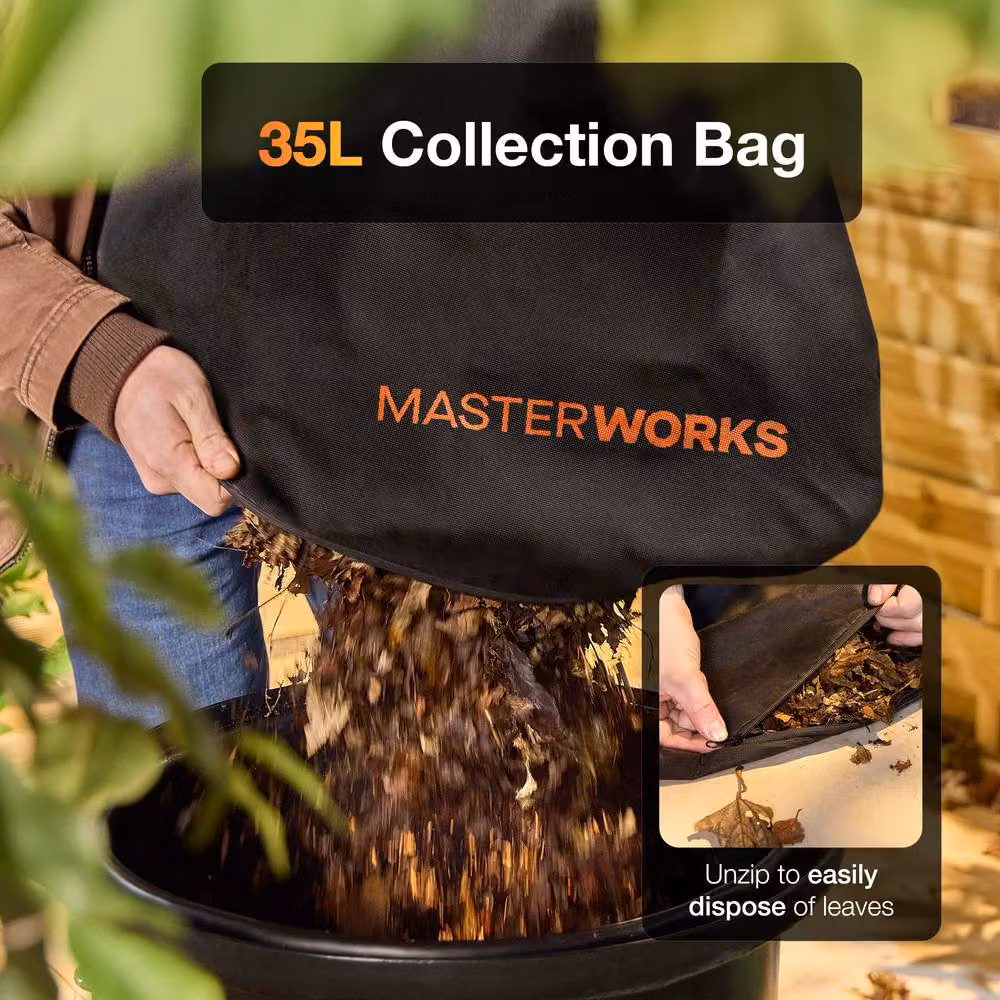 MasterWorx Electric Leaf Blower, Garden Vacuum and Shredder Mulcher with 35L Bag, 3000W, Black – 4