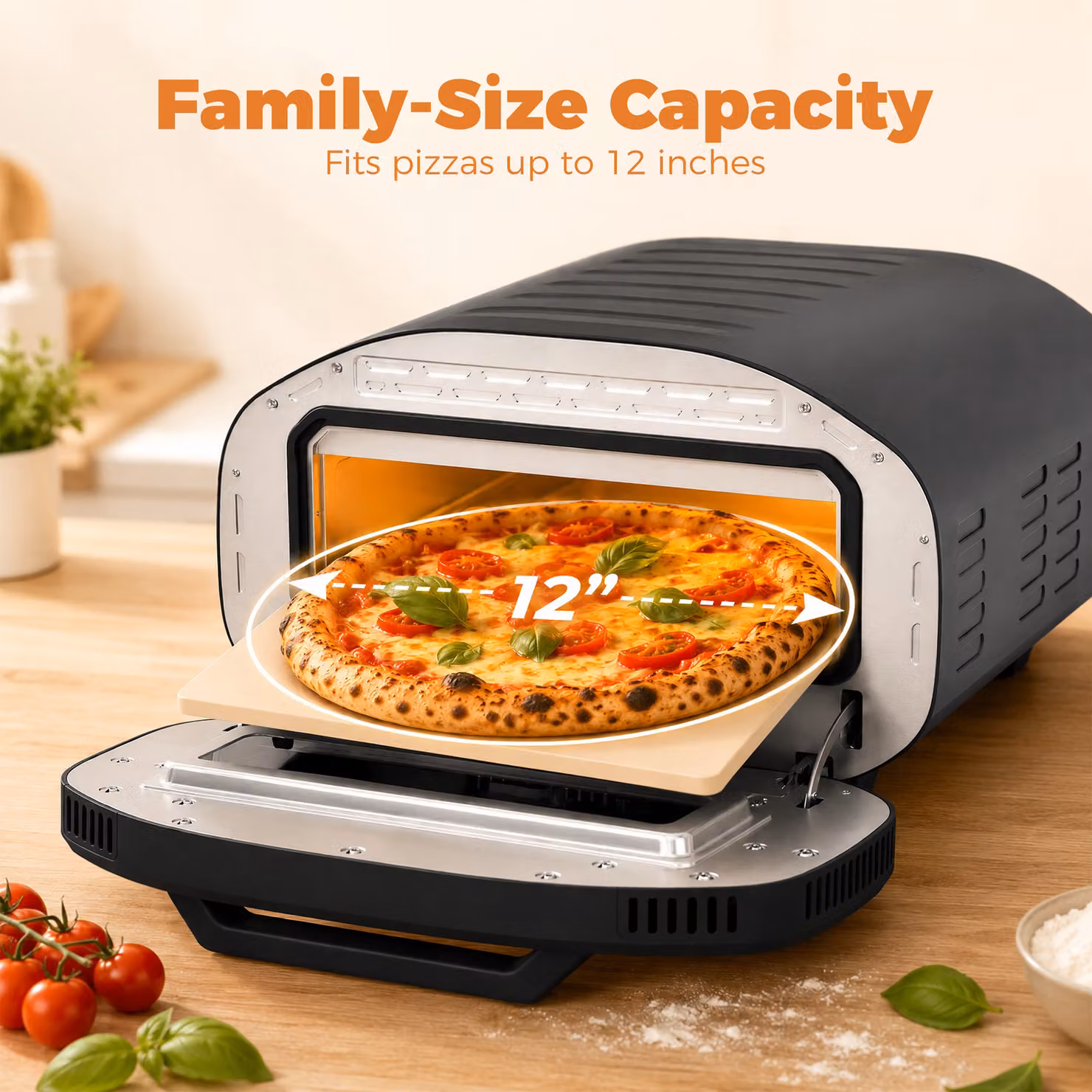 HOMCOM Electric Pizza Oven with 2200W Power, Ceramic Stone, Viewing Window and Analog Timer, Black – 6