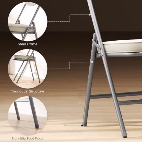 HOMCOM Set of 4 White Fabric Padded Folding Chairs with Metal Frame – 4