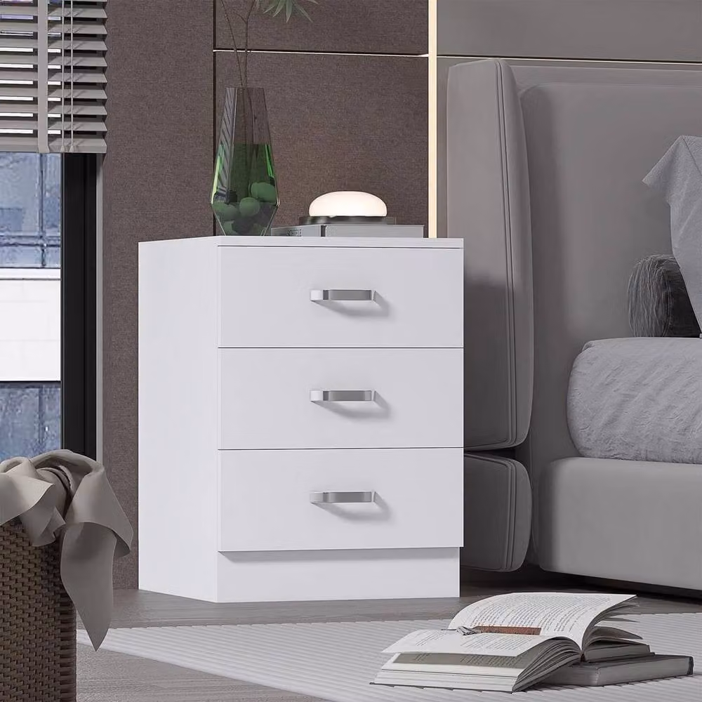 NESTLUNE 3 Drawer Bedside Chest of Drawers in White – 2