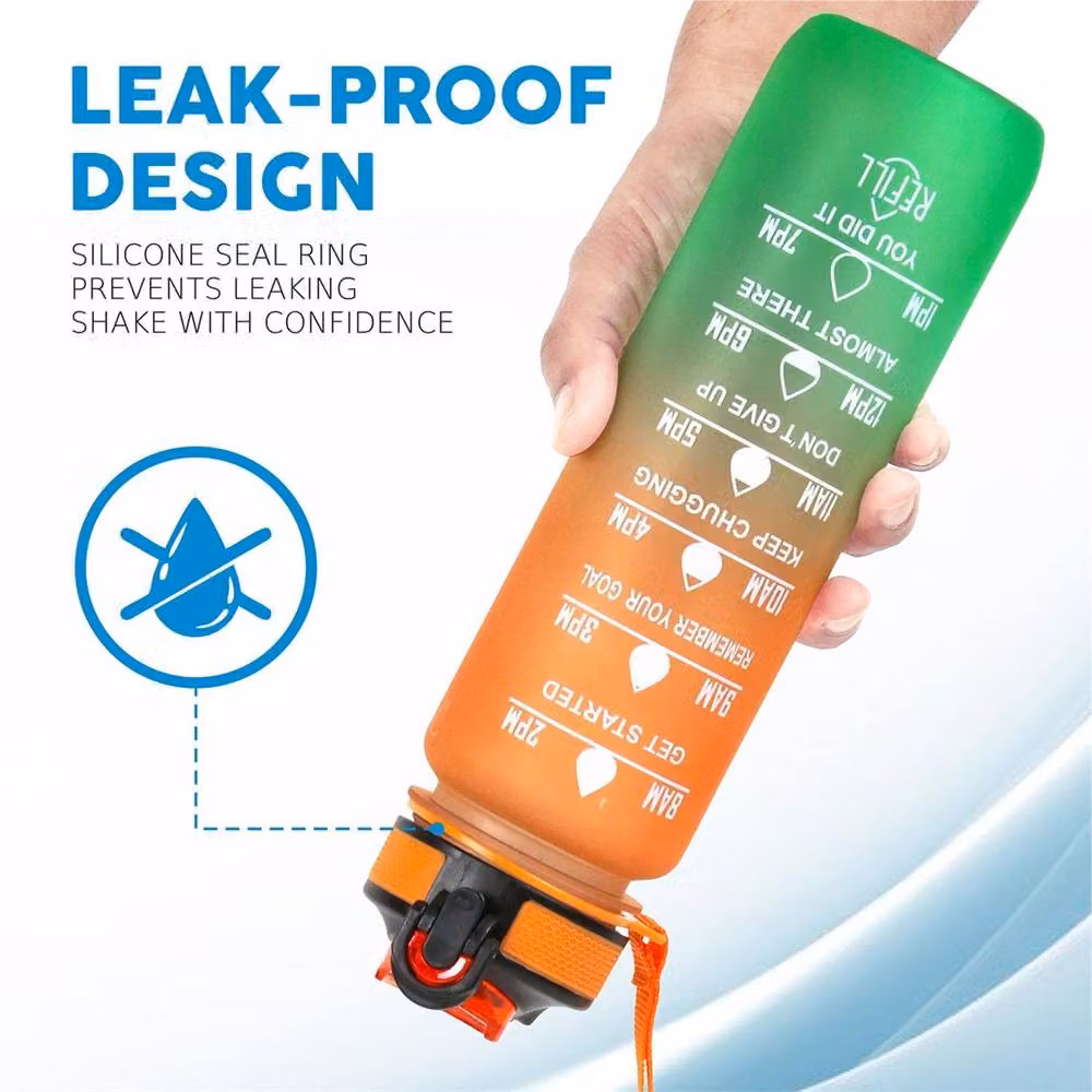 NESTLUNE BPA Free Sports Water Bottle with Straw, Green and Orange, 1 l – 4