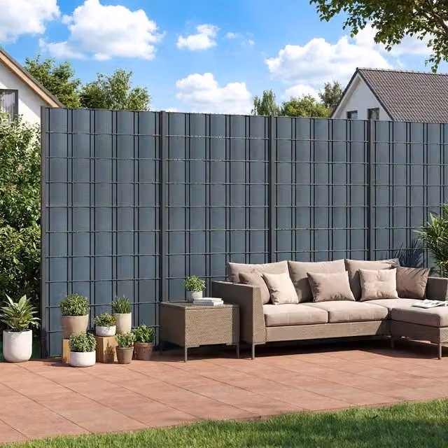 Outsunny 2-Piece Grey PVC Privacy Garden Screen Windbreak Fence with Clamps