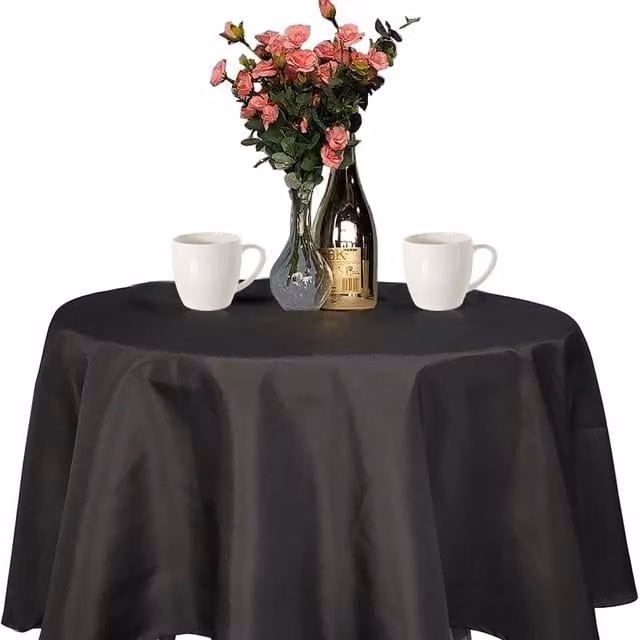 Trimming Shop Plain Black Round Linen and Polyester Tablecloth for Weddings