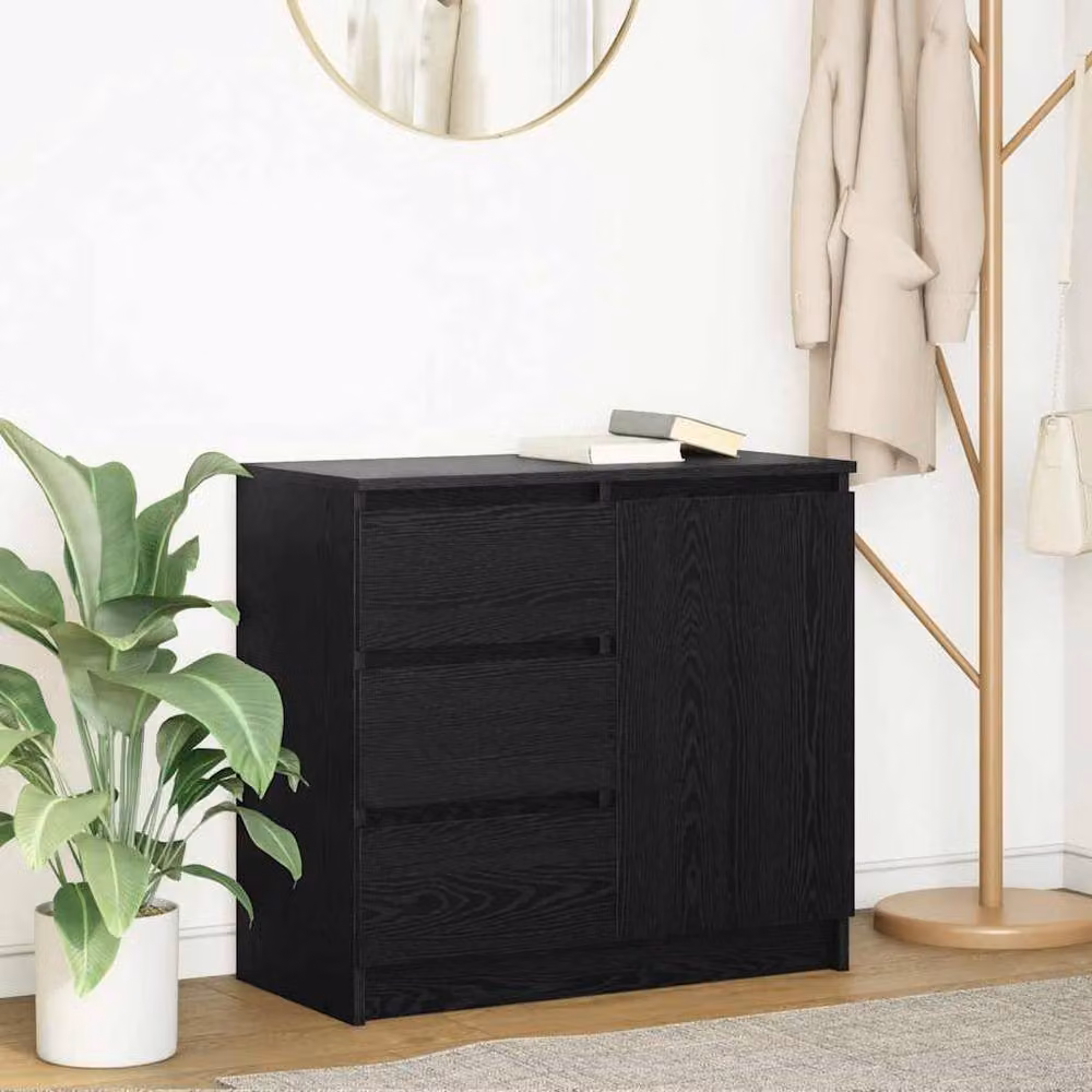 Berkfield Home Modern Sideboard with Drawer in Black Oak, W/D/H: 71 x 35 x 65 cm – 2