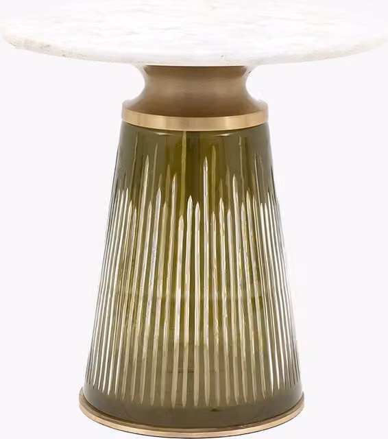 Perch & Parrow Gleam Side Table in Dusk with Marble Top and Bronze Central Column