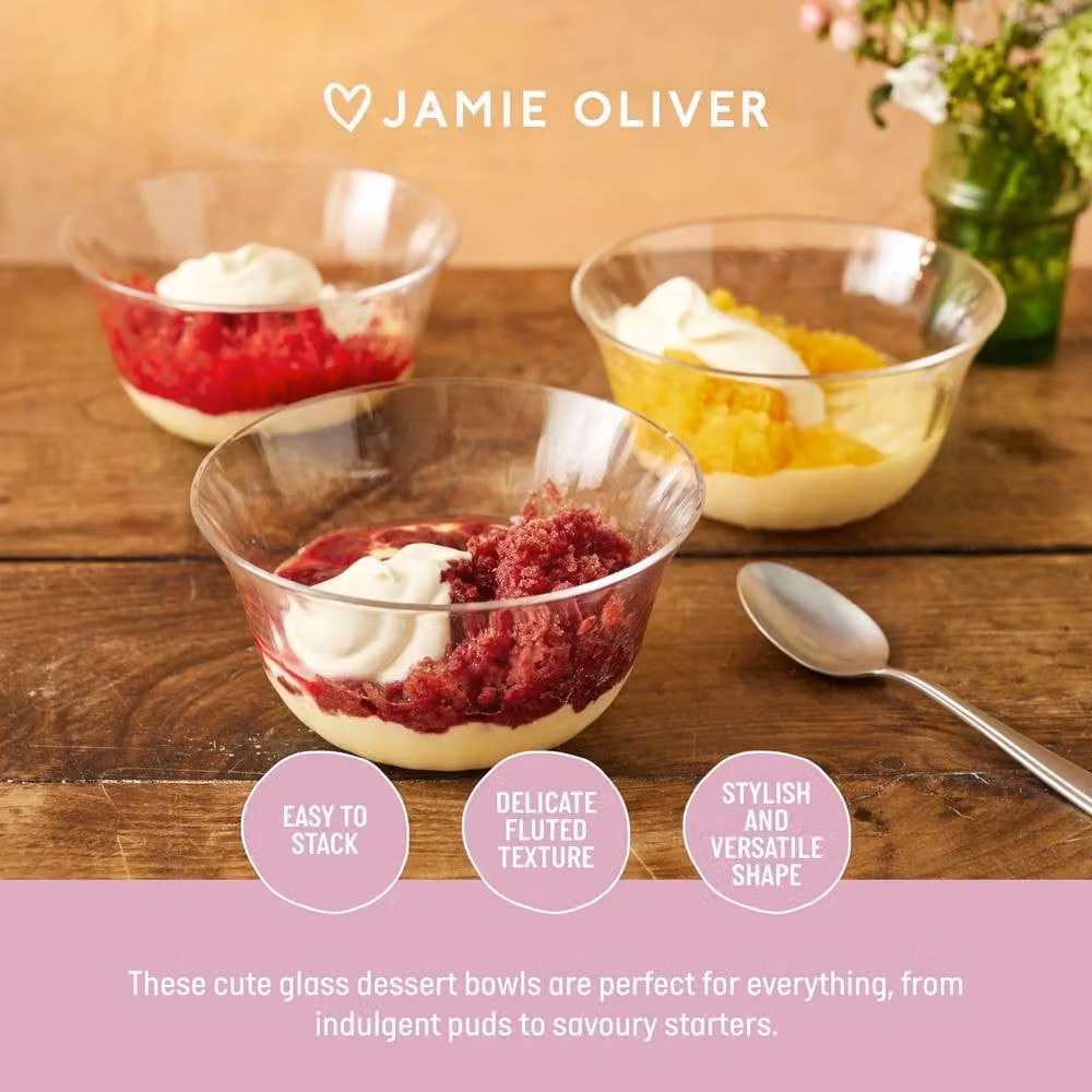 Jamie Oliver Big Love Dreamy Dessert Dishes, Pack of 4 Transparent Fluted Glass Bowls, Diameter: 14 cm – 2