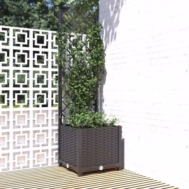 Berkfield Home Black Garden Planter with Trellis and Climber Tub, W/D/H: 40 x 40 x 136 cm – 1