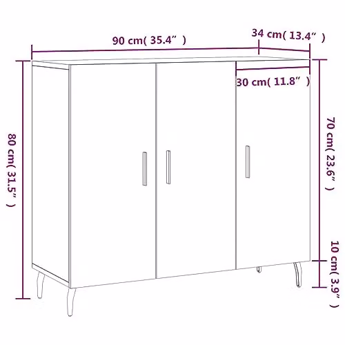 vidaXL Modern Grey Sonoma Sideboard in Engineered Wood W/D/H: 90 x 34 x 80 cm – 2