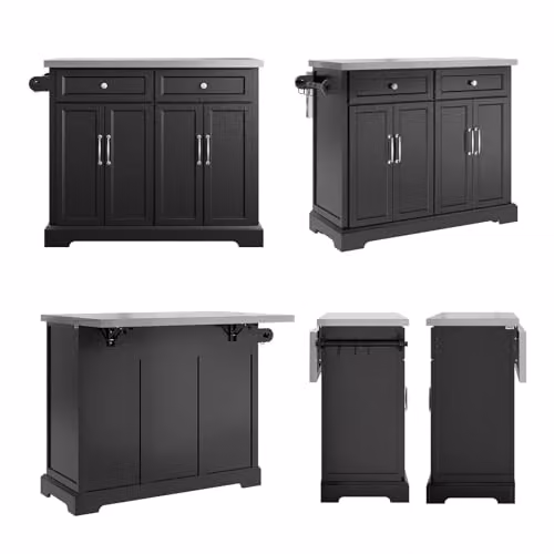 SoBuy Kitchen Island on Wheels with Extendable Worktop and Adjustable Shelves in Black, W/D/H: 92 x 46 x 115 cm – 9