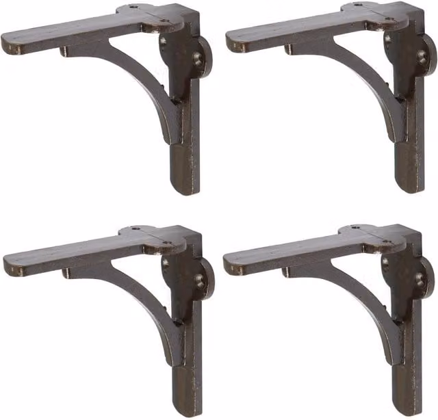 Hammer and Tongs Pack of 4 Curved Iron Shelf Brackets in Grey and Black, Diameter: 100 mm