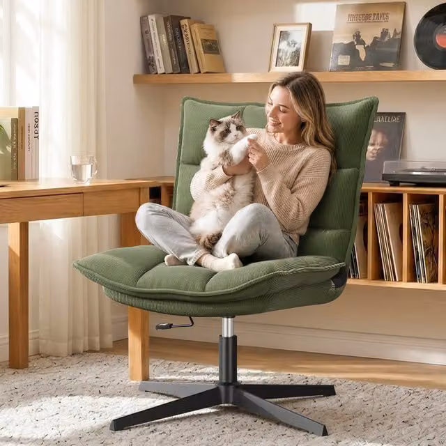Yaheetech Armless Corduroy Swivel Accent Lounge Chair in Green