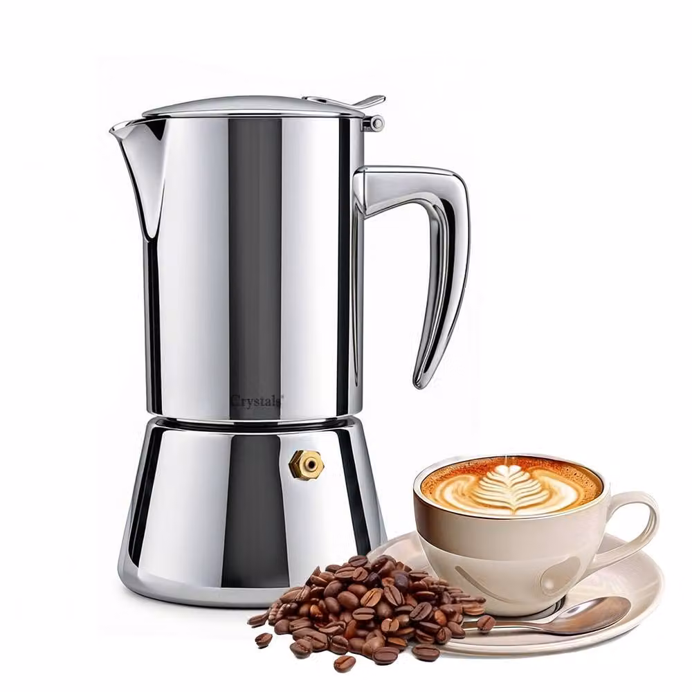 Crystals 6 Cup Stainless Steel Espresso Maker Stovetop Moka Pot in Metallic Silver – 2