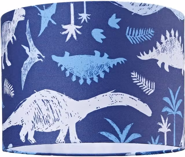 Happy Homewares Modern Dinosaur Themed Cotton Lamp Shade in Blue and White, Diameter: 25 cm – 4