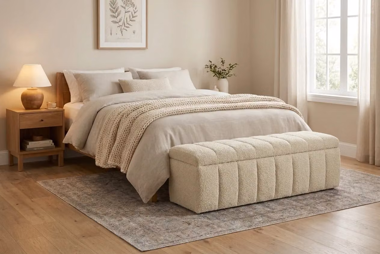 Araco Atelier Modern Upholstered Velour Bench in Beige