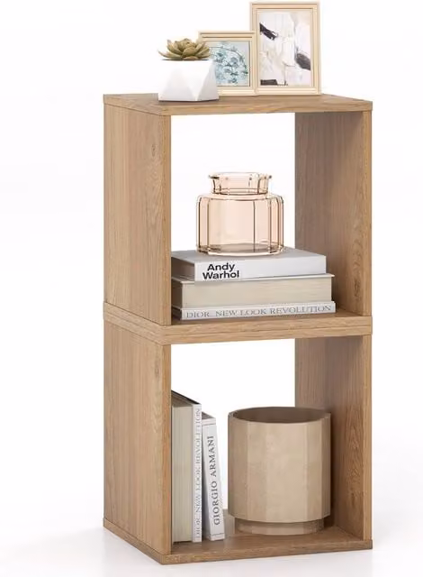 Costway 2 Piece Decorative Wooden Vinyl Record Storage Cubes in Natural Brown – 1