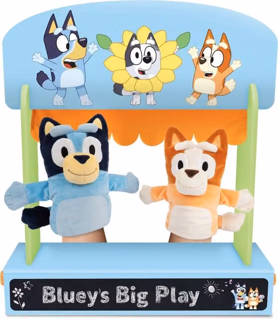 Bluey Multicolour Wooden Puppet Theatre Playset with 2 Hand Puppets