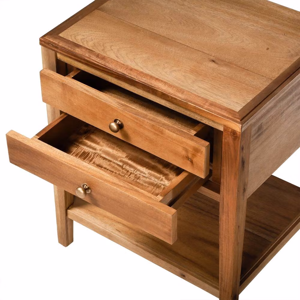 CALICOSY Bedside Table with 2 Drawers in Aged Solid Acacia Wood, Stone Dark Brown, W/D/H: 40 x 50 x 60 cm – 5