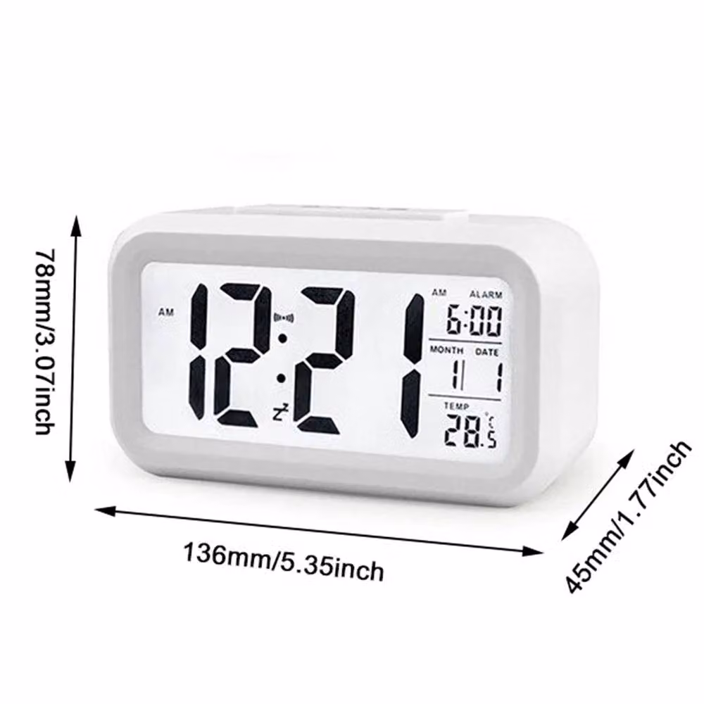 VOGREX LED Digital Alarm Clock with Snooze, Temperature and Day/Night Display in White – 2