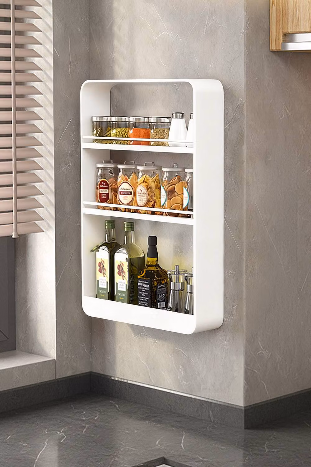 Living and Home 3-Tier Wall-Mounted Spice Rack and Kitchen Storage Organiser in White – 4