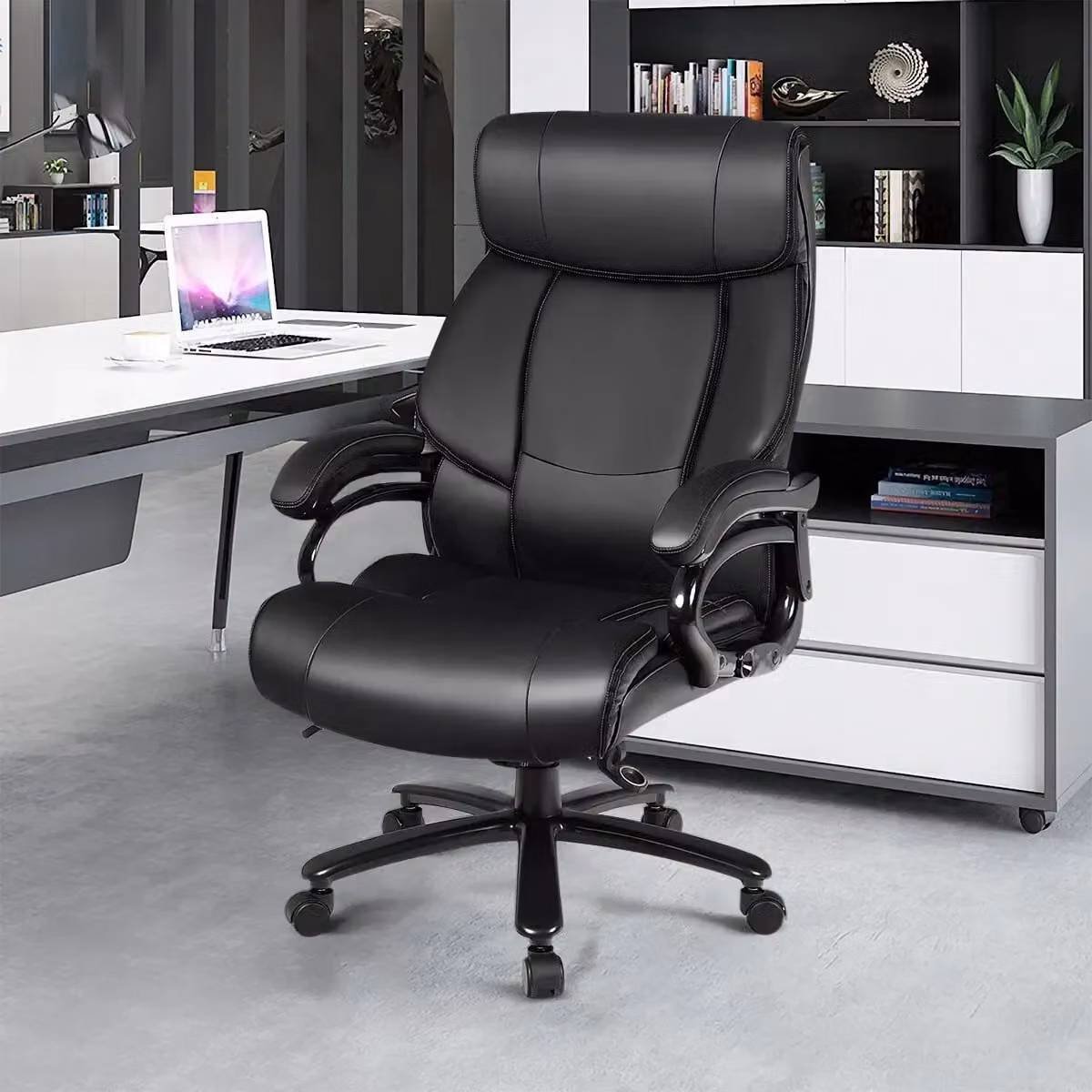 Costway Big and Tall Ergonomic Executive Office Chair in Black with Headrest and Swivel Function – 3