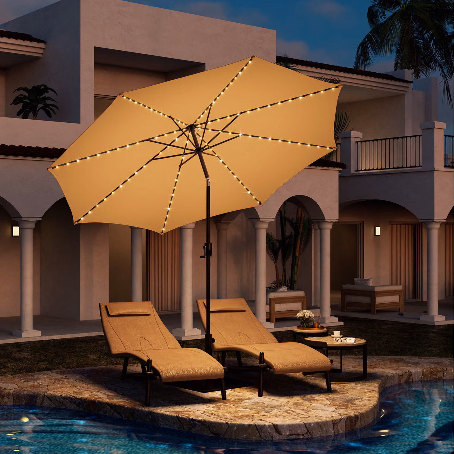 Costway 300 cm Solar Patio Umbrella with 112 LED Lights in Beige – 2