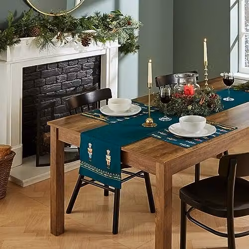 Catherine Lansfield Christmas Nutcracker Cotton Table Runner, Green, W: 33 cm, L: 220 cm
