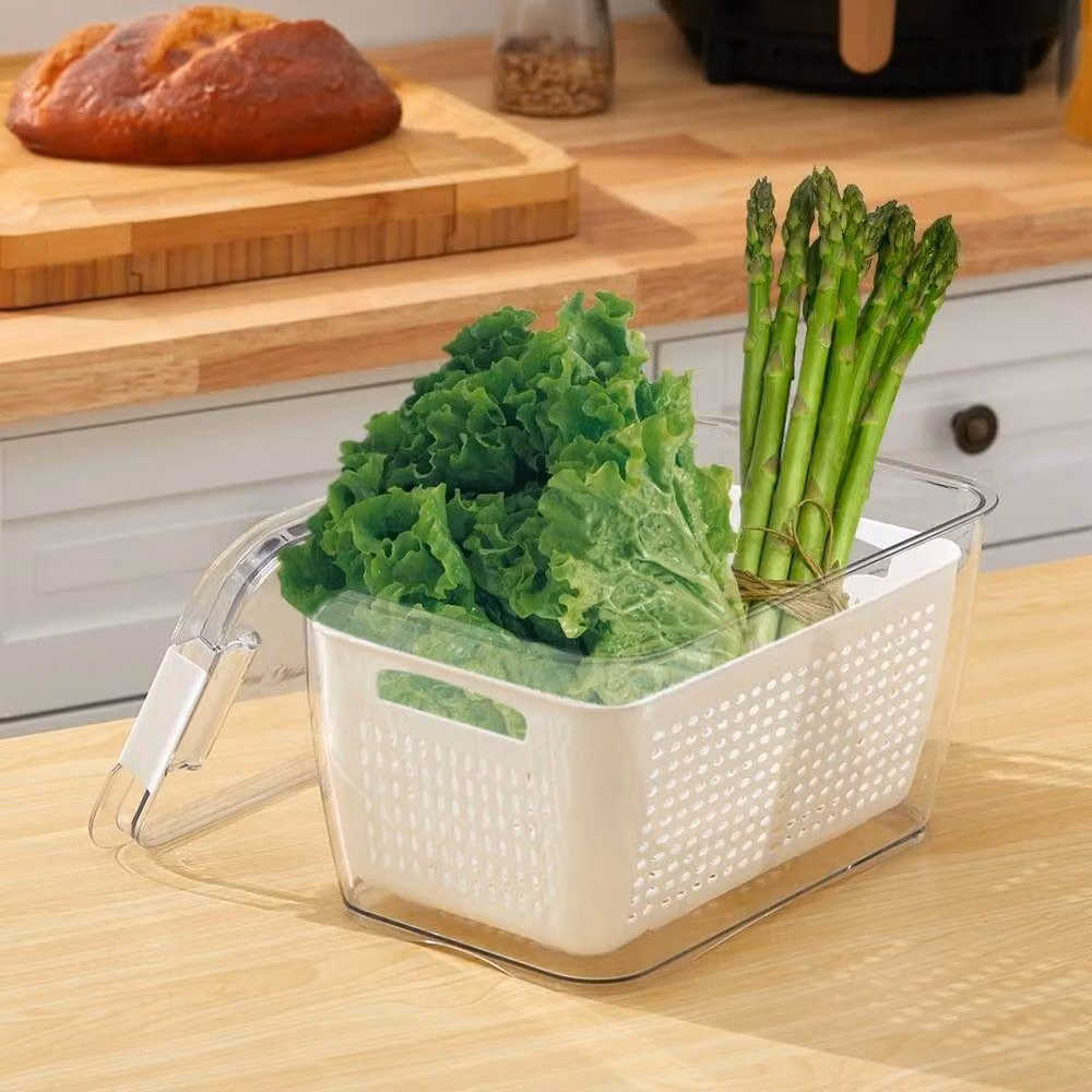 FORGEVIO White Plastic Fridge Drain Storage Basket Box, W: 19.8 cm, D: 13 cm, H: 11 cm – 2