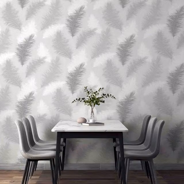 Arthouse Sussurro Abstract Feather Wallpaper in Grey – 1