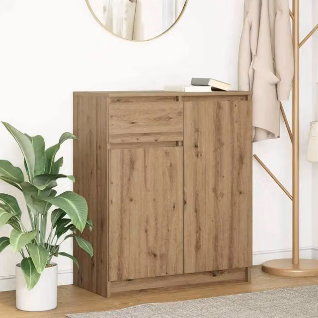 Berkfield Home Artisan Oak Sideboard with Drawer in Brown, W/D/H: 71 x 35 x 84 cm – 1