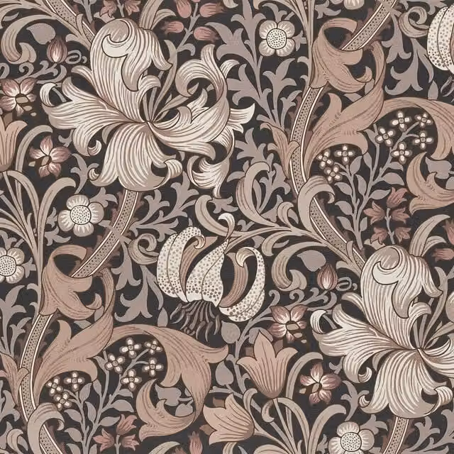 House of Hackney Golden Lily Botanical Floral Art Nouveau Wallpaper in Black
