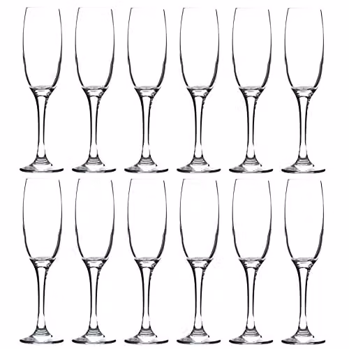 LAV Venue Champagne Flutes, 12 Piece Set, Transparent Glass, 220ml
