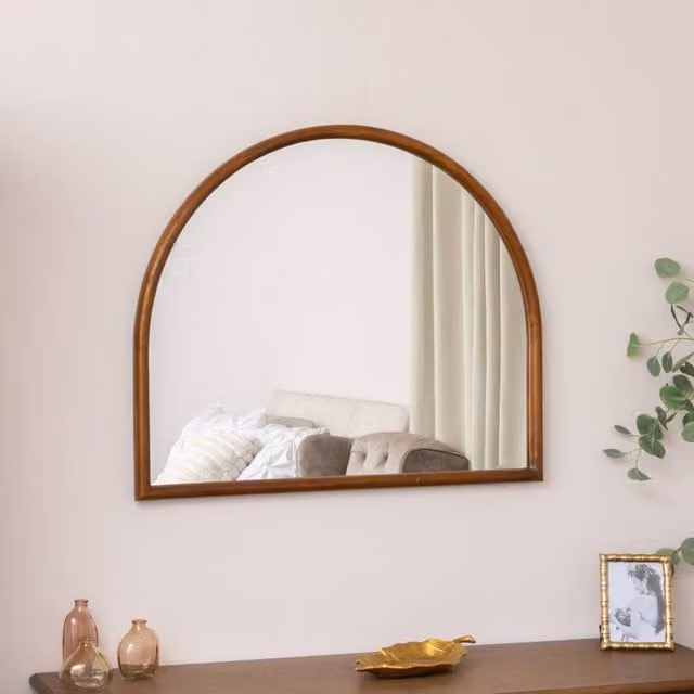 Melody Maison Ashwell Arched Wall and Mantel Mirror in Brown with Dark Wood Frame, W: 90 cm, H: 75 cm – 1