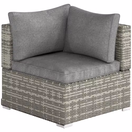 Outsunny L-Shape Grey Polyrattan Garden Corner Sofa with Upholstered Cushions – 1