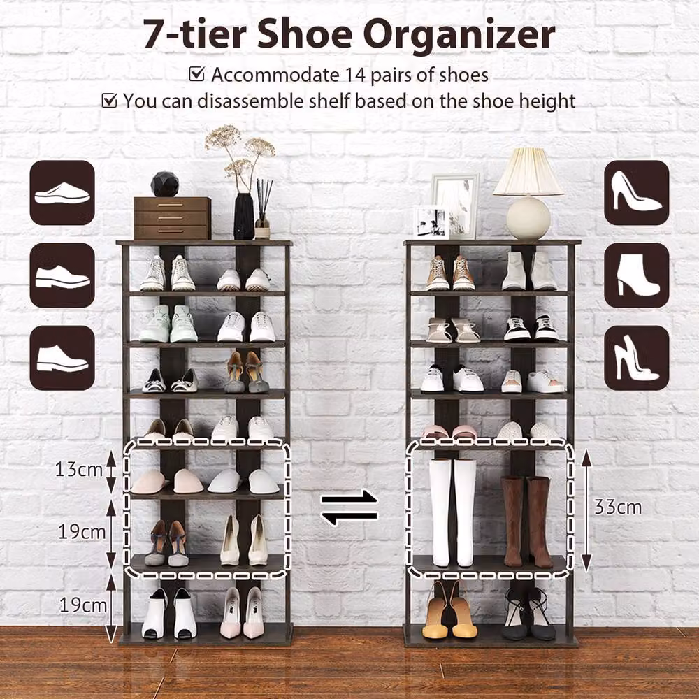 Costway 7-tier Double Shoe Storage Tower Organiser Unit in Grey – 3