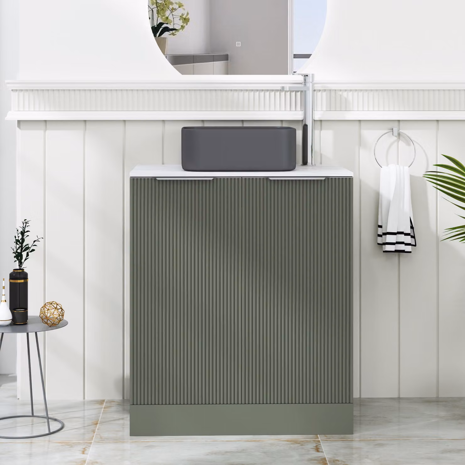 Royal Bathrooms Evora Sage Green Fluted Floor Standing 2 Door Vanity Unit with Art Square Basin