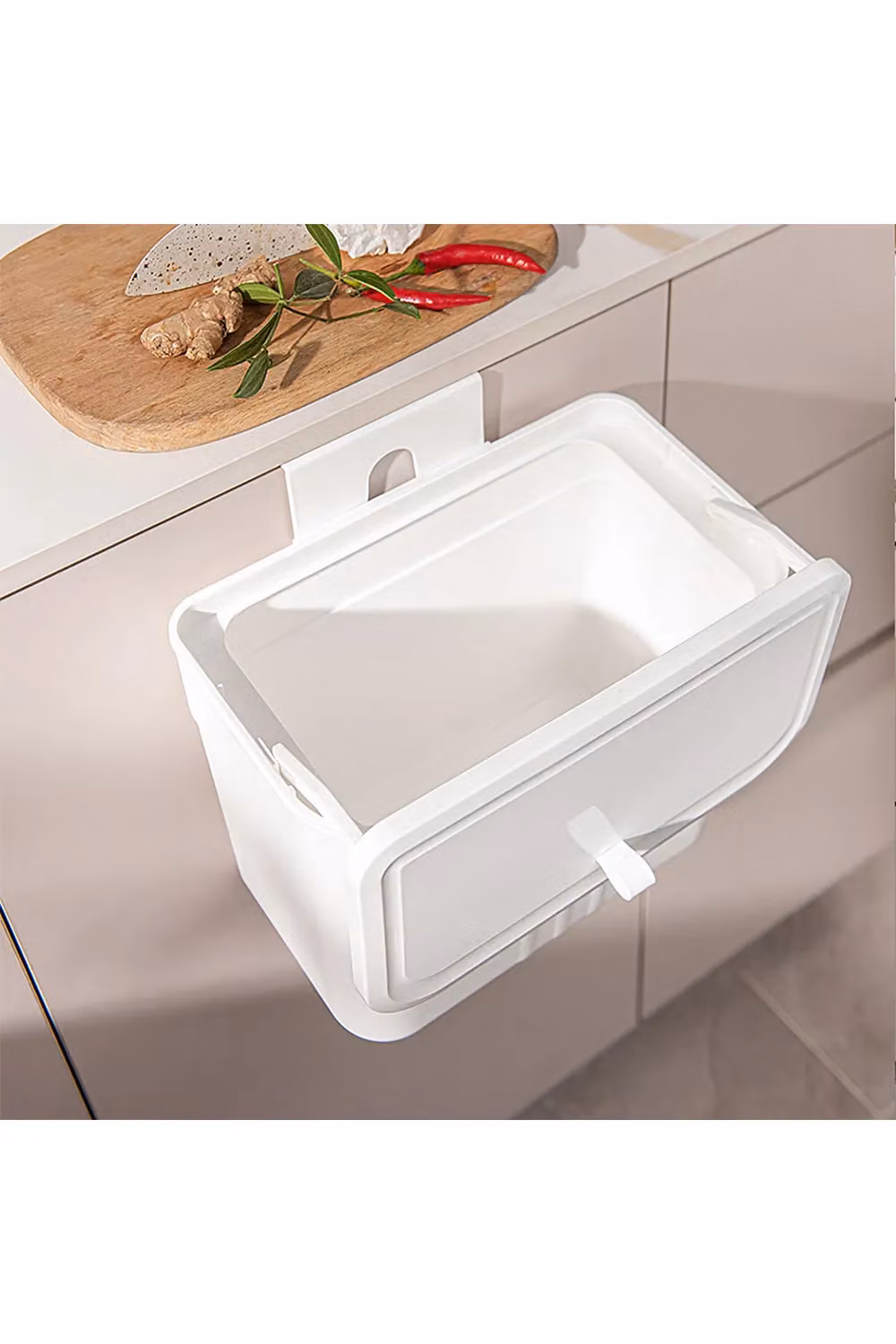 Living and Home Wall Mounted Hanging Rubbish Bin with Flip Lid for Kitchen, Bathroom or Bedroom, White – 2