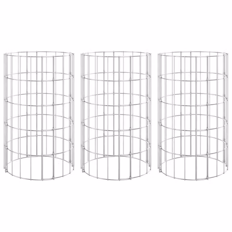 Berkfield Home Set of 3 Circular Gabion Raised Beds in Silver Galvanised Steel, Diameter: 30 cm, Height: 50 cm