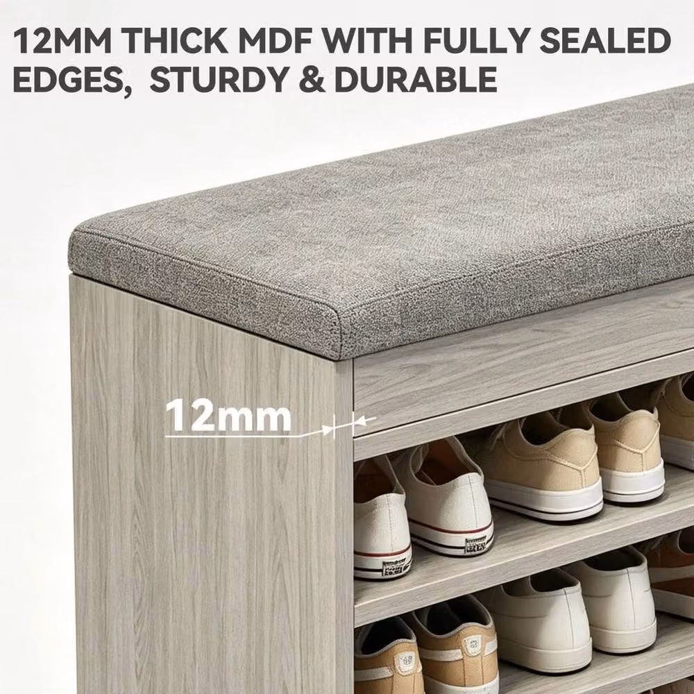 EONLION Grey Upholstered Shoe Bench and Storage Rack Organiser, Width: 100 cm – 3