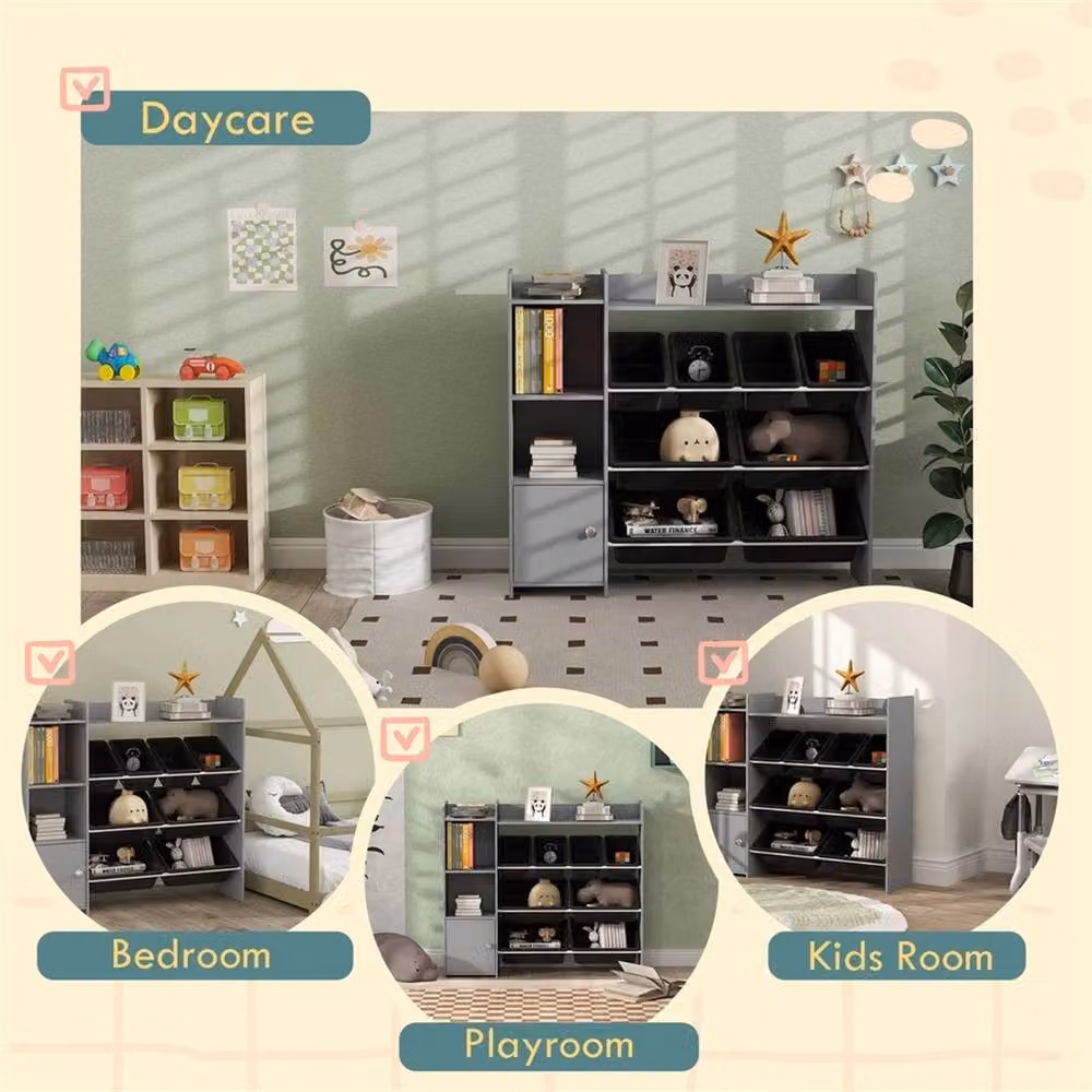 EONLION Toy Storage Unit with 8 Removable Bins in Grey – 4