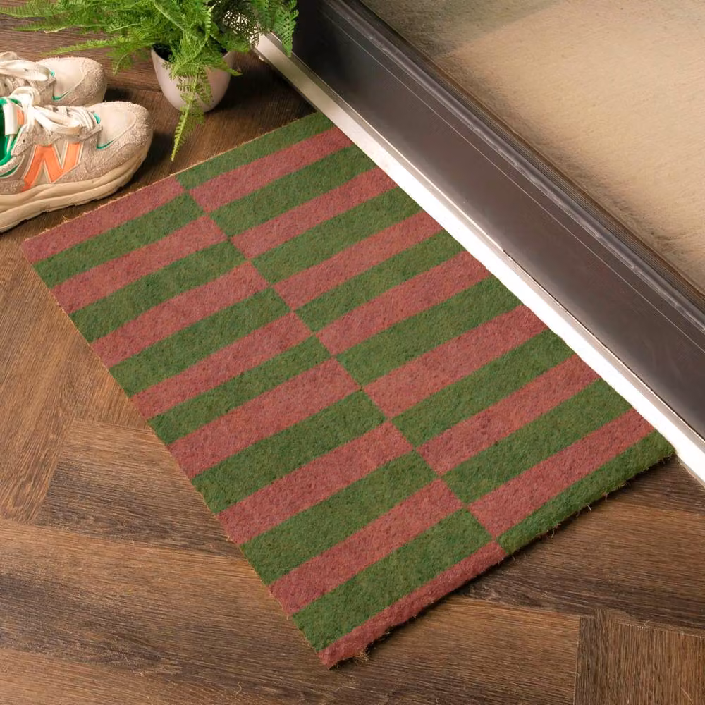 Artsy Mats Pink and Green Half Stripes Coir Doormat in Brown, W/D: 60 x 40 cm – 2