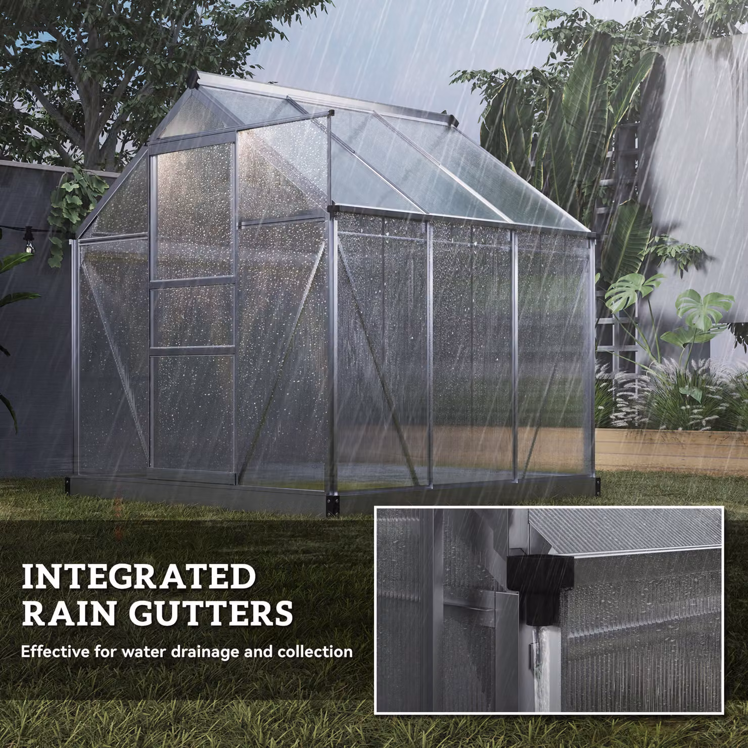 Outsunny Polycarbonate Greenhouse with Sliding Doors in Transparent Finish, W/D/H: 182.88 x 182.88 x 201 cm – 5