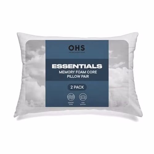 OHS Memory Foam Core Pillows 2 Pack, White, W/D/H: 74 x 48 cm – 1