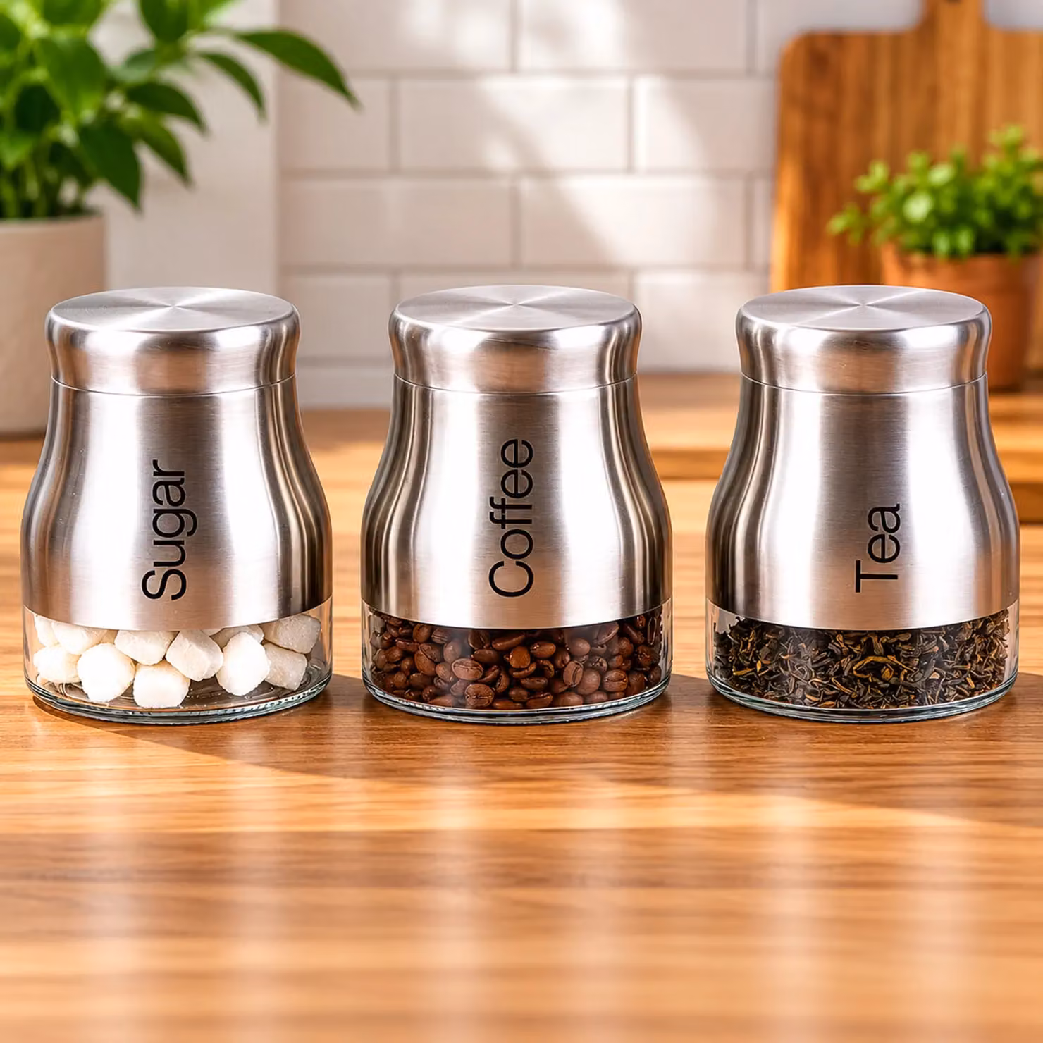 Gr8 Home Set of 3 Silver Glass Kitchen Storage Canisters – 2
